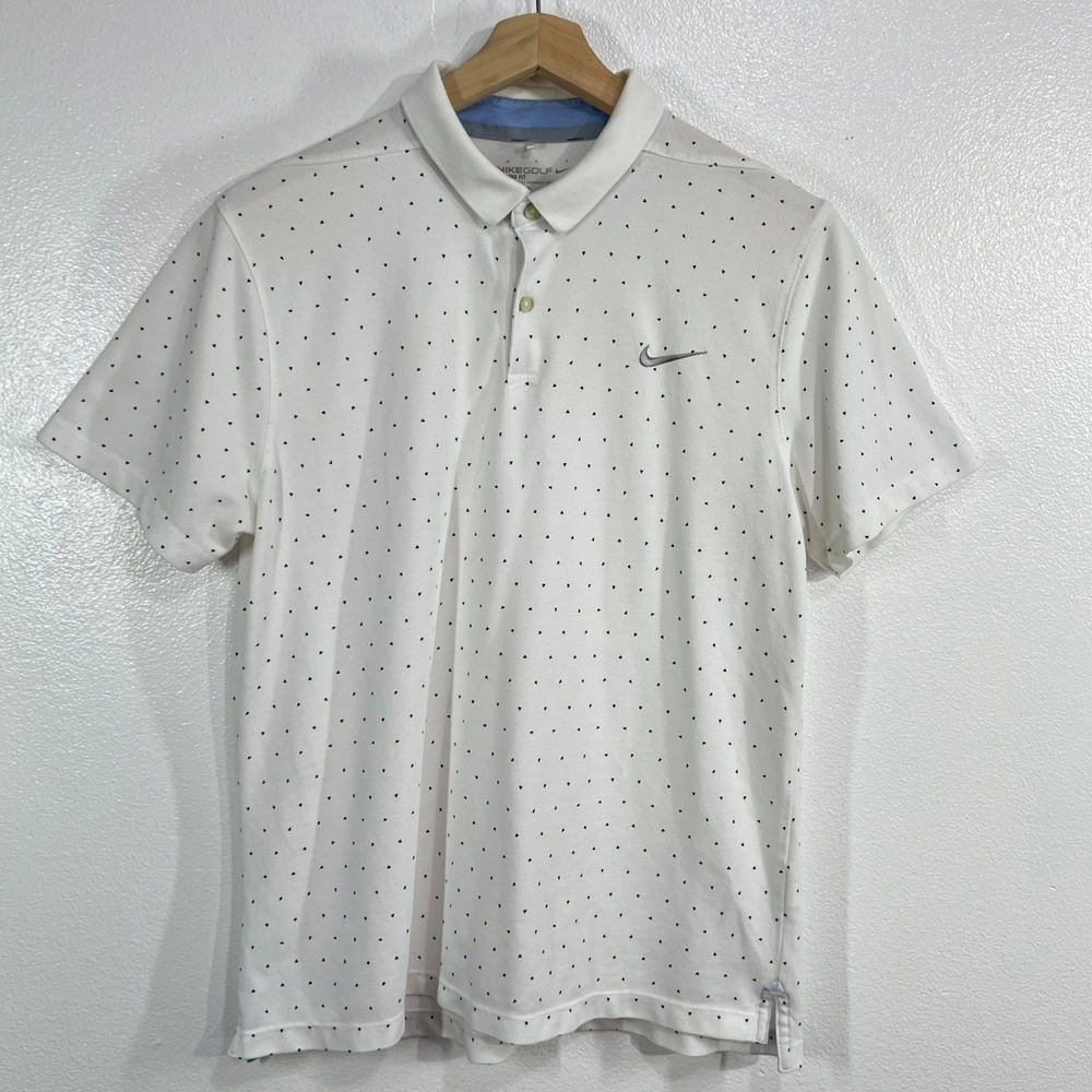 Nike Golf Modern Fit TR Dry Print Polo Shirt Mens Large White Triangle Pattern